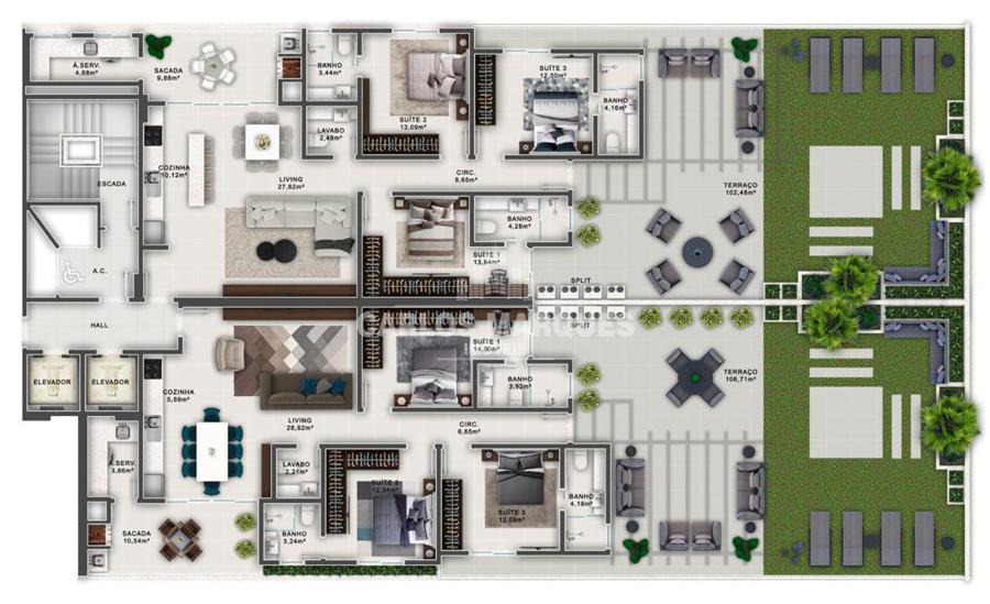 PLANTA DIFERENCIADOS COM TERRAÇO